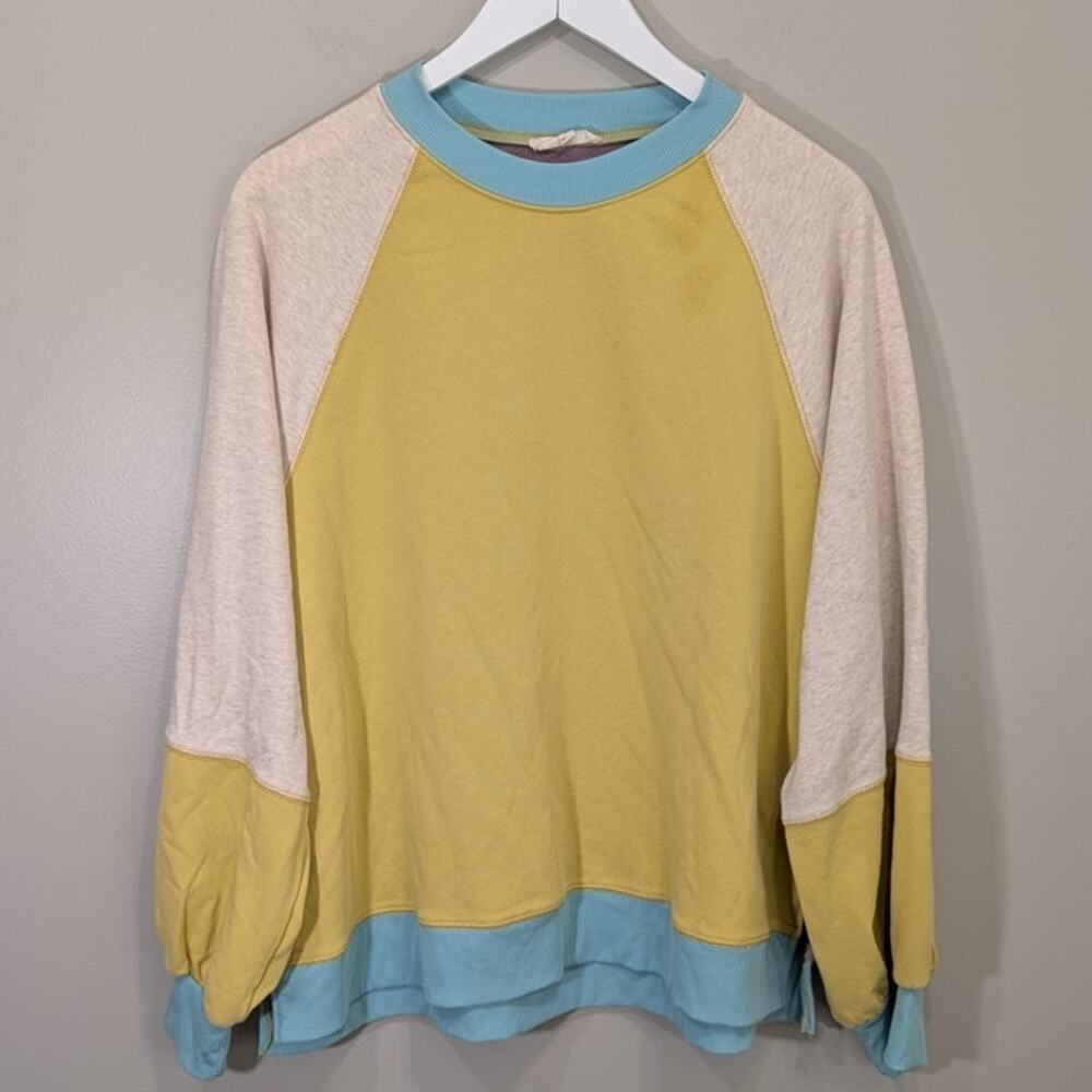 Easel Oversized Colorblock Terry Knit Sweatshirt Lounge Boho Preppy Purple S